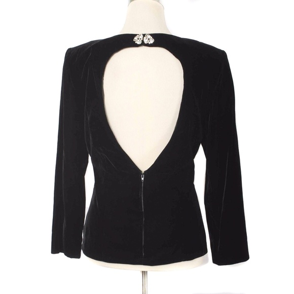 A.J. BARI Vintage Black Velvet Open Back Rhinestone Accent Evening Skirt Set - Picture 4 of 8